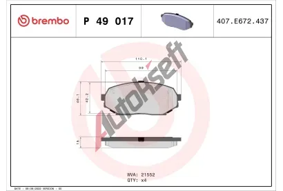 BREMBO Sada brzdovch destiek BRE P49017, P 49 017