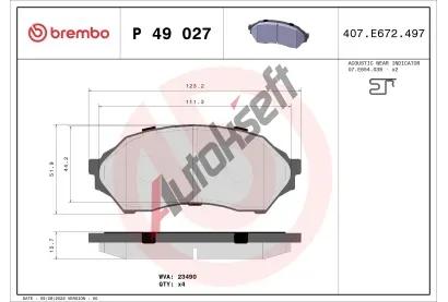 BREMBO Sada brzdovch destiek - kotouov brzda BRE P49027, P 49 027