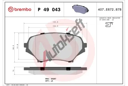 BREMBO Sada brzdovch destiek - kotouov brzda BRE P49043, P 49 043