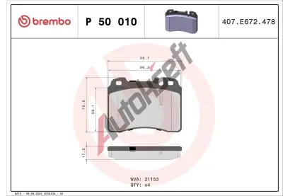 BREMBO Sada brzdovch destiek - kotouov brzda BRE P50010, P 50 010