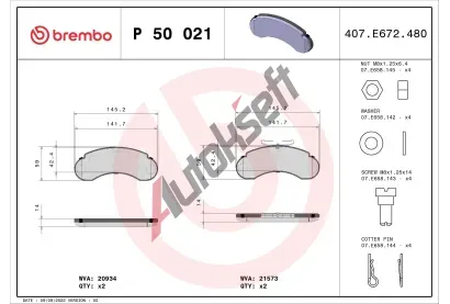 BREMBO Sada brzdovch destiek - kotouov brzda BRE P50021, P 50 021