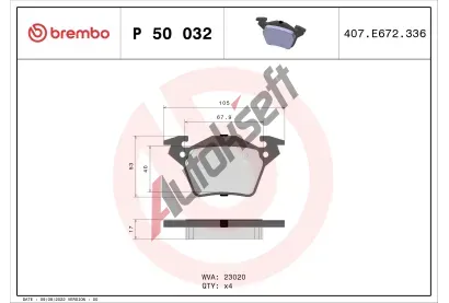 BREMBO Sada brzdovch destiek - kotouov brzda BRE P50032, P 50 032