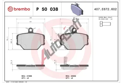 BREMBO Sada brzdovch destiek - kotouov brzda BRE P50038, P 50 038