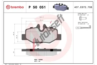 BREMBO Sada brzdovch destiek - kotouov brzda BRE P50051, P 50 051