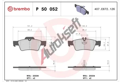 BREMBO Sada brzdovch destiek - kotouov brzda BRE P50052, P 50 052