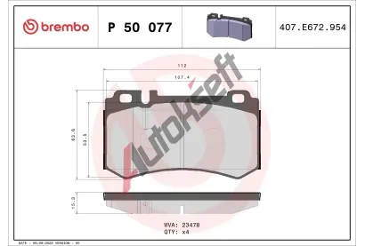 BREMBO Sada brzdovch destiek - kotouov brzda BRE P50077, P 50 077