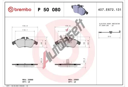 BREMBO Sada brzdovch destiek - kotouov brzda BRE P50080, P 50 080