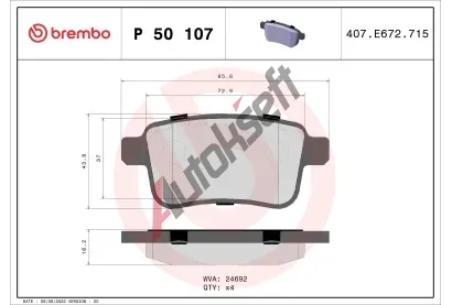 BREMBO Sada brzdovch destiek BRE P50107, P 50 107