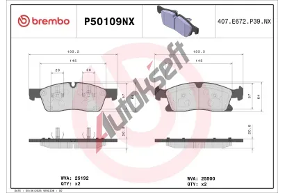 BREMBO Sada brzdovch destiek XTRA LINE - Ceramic BRE P50109NX, P50109NX