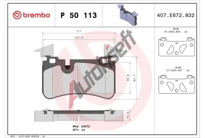 BREMBO Sada brzdovch destiek BRE P50113, P 50 113