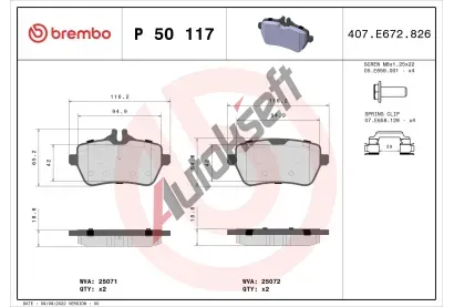 BREMBO Sada brzdovch destiek BRE P50117, P 50 117