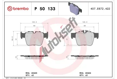BREMBO Sada brzdovch destiek BRE P50133, BRE P 50 133