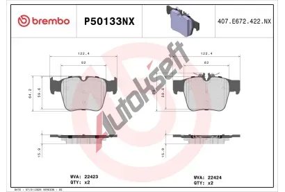 BREMBO Sada brzdovch destiek XTRA LINE - Ceramic BRE P50133NX, P50133NX