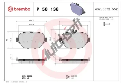 BREMBO Sada brzdovch destiek BRE P50138, BRE P 50 138