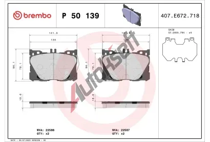 BREMBO Sada brzdovch destiek BRE P50139, BRE P 50 139