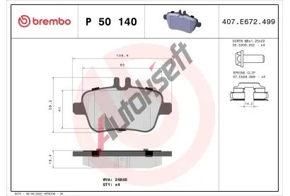 BREMBO Sada brzdovch destiek BRE P 50 140, BRE P50140