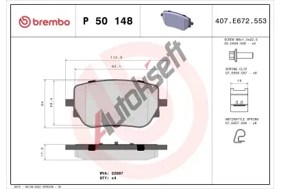 BREMBO Sada brzdovch destiek BRE P50148, P 50 148