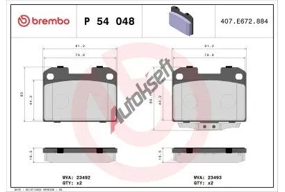 BREMBO Sada brzdových destiček BRE P54048, P 54 048 BREMBO Sada brzdových destiček BRE P54048, P 54 048
