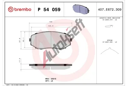 BREMBO Sada brzdovch destiek BRE P 54 059, BRE P54059