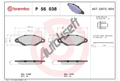 BREMBO Sada brzdovch destiek - kotouov brzda BRE P56038, P 56 038