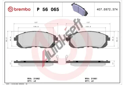 BREMBO Sada brzdovch destiek - kotouov brzda BRE P56065, P 56 065