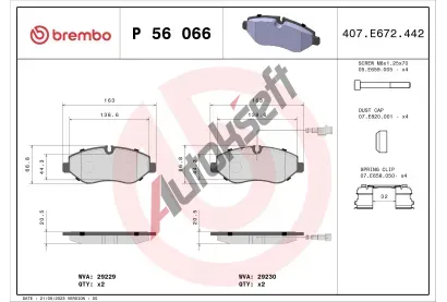 BREMBO Sada brzdovch destiek - kotouov brzda BRE P56066, P 56 066