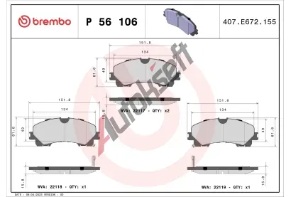 BREMBO Sada brzdovch destiek BRE P 56 106, BRE P56106