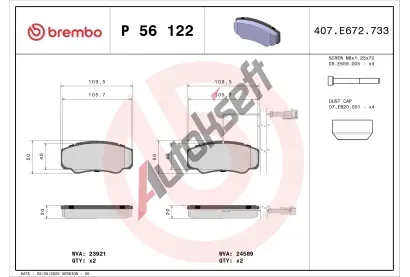 BREMBO Sada brzdovch destiek BRE P56122, P 56 122