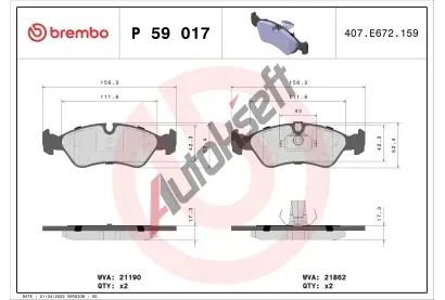 BREMBO Sada brzdovch destiek - kotouov brzda BRE P59017, P 59 017