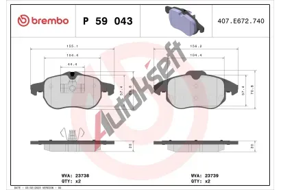 BREMBO Sada brzdovch destiek - kotouov brzda BRE P59043, P 59 043