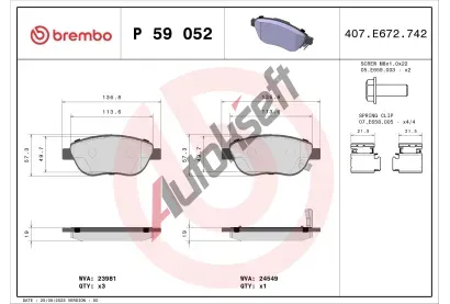 BREMBO Sada brzdovch destiek - kotouov brzda BRE P59052, P 59 052