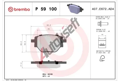BREMBO Sada brzdovch destiek BRE P59100, P 59 100