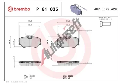 BREMBO Sada brzdovch destiek - kotouov brzda BRE P61035, P 61 035