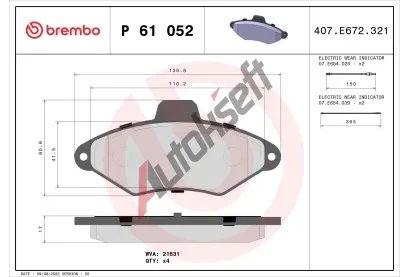 BREMBO Sada brzdovch destiek - kotouov brzda BRE P61052, P 61 052