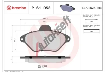 BREMBO Sada brzdovch destiek - kotouov brzda BRE P61053, P 61 053