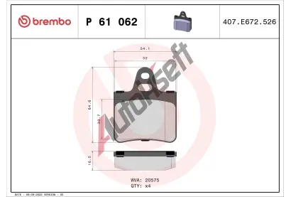 BREMBO Sada brzdových destiček - kotoučová brzda BRE P61062, P 61 062 BREMBO Sada brzdových destiček - kotoučová brzda BRE P61062, P 61 062