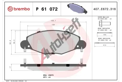 BREMBO Sada brzdovch destiek - kotouov brzda BRE P61072, P 61 072