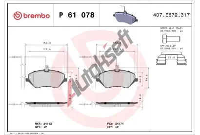 BREMBO Sada brzdovch destiek - kotouov brzda BRE P61078, P 61 078