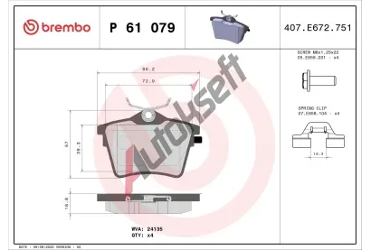 BREMBO Sada brzdovch destiek - kotouov brzda BRE P61079, P 61 079