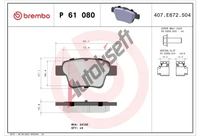 BREMBO Sada brzdovch destiek - kotouov brzda BRE P61080, P 61 080