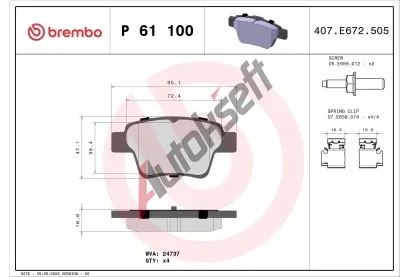 BREMBO Sada brzdovch destiek - kotouov brzda BRE P61100, P 61 100
