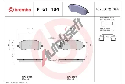 BREMBO Sada brzdovch destiek - kotouov brzda BRE P61104, P 61 104