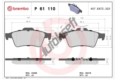 BREMBO Sada brzdovch destiek BRE P61110, P 61 110