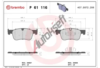 BREMBO Sada brzdovch destiek BRE P61116, P 61 116