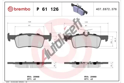 BREMBO Sada brzdovch destiek BRE P 61 126, BRE P61126
