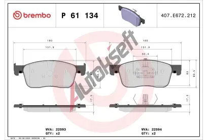 BREMBO Sada brzdovch destiek BRE P61134, P 61 134