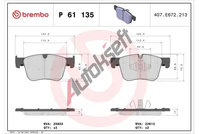 BREMBO Sada brzdovch destiek BREMBO XTRA LINE BRE P61135X, P 61 135X