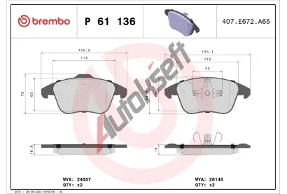 BREMBO Sada brzdovch destiek BRE P61136, P 61 136