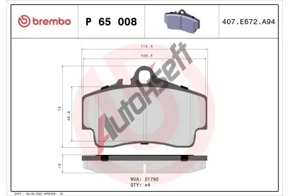 BREMBO Sada brzdovch destiek - kotouov brzda BRE P65008, P 65 008