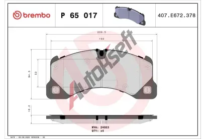 BREMBO Sada brzdovch destiek - kotouov brzda BRE P65017, P 65 017